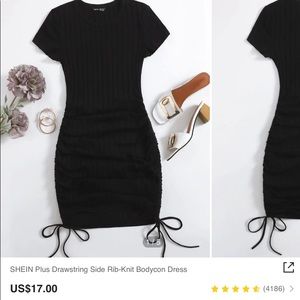 Drawstring side ribed-knit bodycon dress